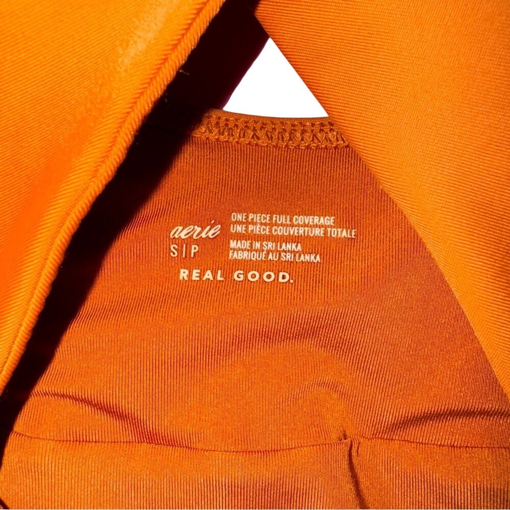 Aerie Real Good Cutout Twist Front One Piece Swimsuit Rust Orange Small Full - Picture 2 of 4